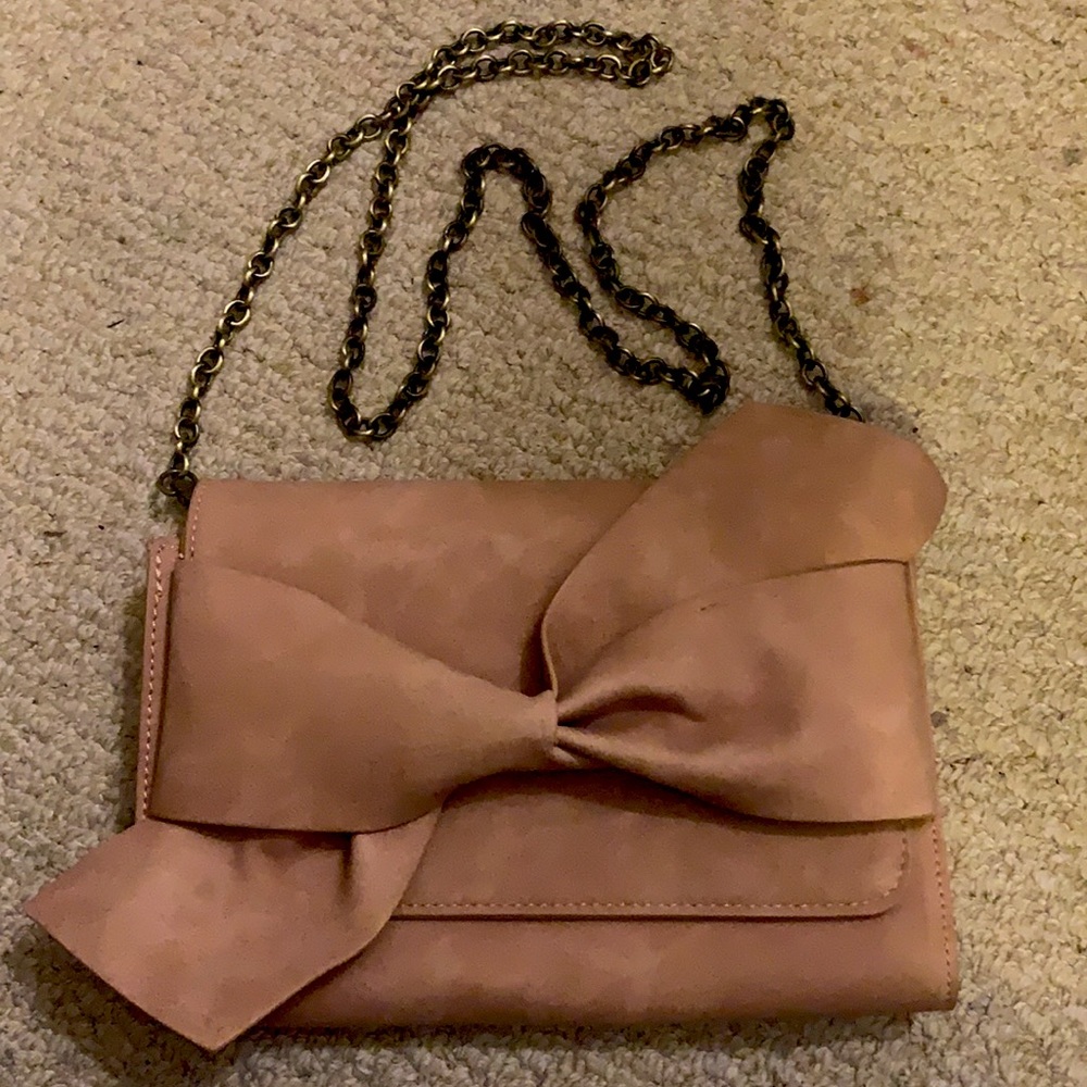 Anthropologie Bella bow purse (pink suede)